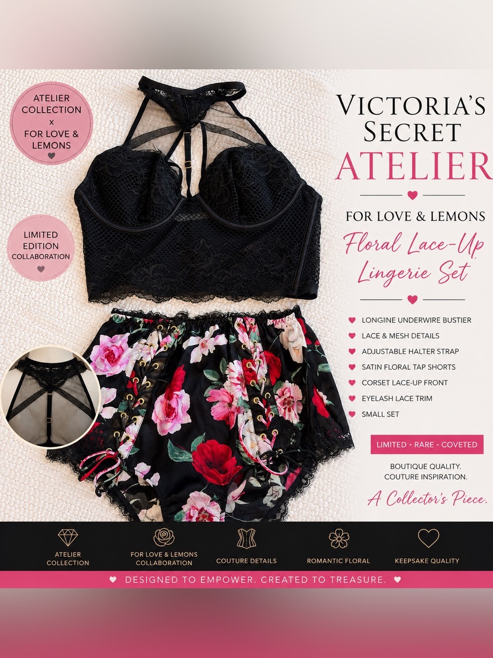 SILK  Victoria’s Secret Atelier x For Love & Lemons Floral Bloomers Set